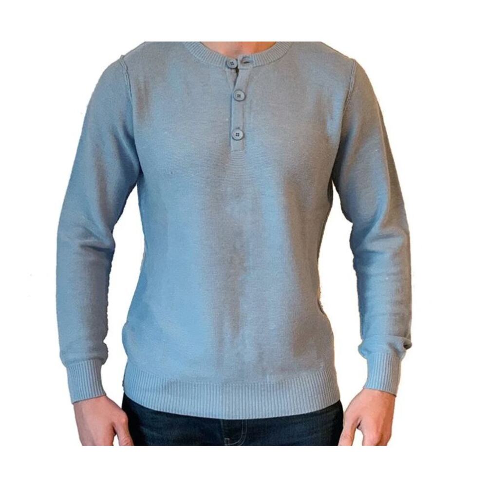 Jeremy Argyle Sky Blue Cotton Blend Henley Sweater Large NEW $128
